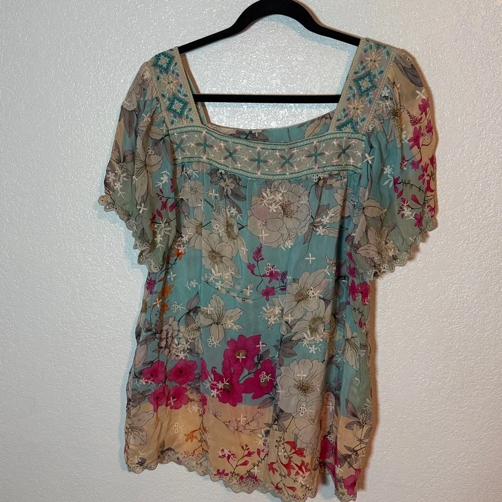 Johnny Was Permit Padme Embroidered Floral Blouse Size Large - Picture 6 of 10